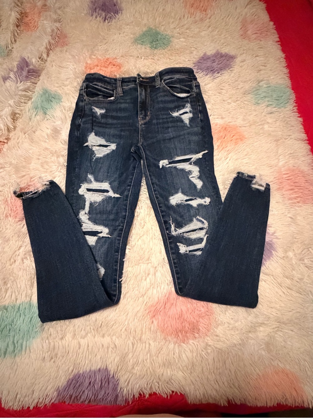American Eagle Outfitters Dark Blue Ripped Skinny Jeans